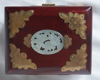 Vintage Chinese jade jewelry box,  asian jewelry box, wood & jade Jewelry box, Oriental treasure box, Asian jewelry chest, asian decor,B2.19