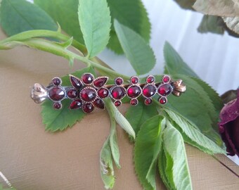 Antique Bohemian Garnet Gold and pinchback brooch, Victorian Garnet brooch, Bohemian Garnet brooch, gift for her, Garnet Gemstone jewelry,06