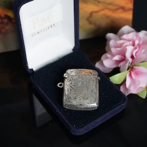 Antique English silver vesta case, Sterling silver Vesta case, Birmingham Hallmark 1908, engraved silver vesta case, gift for him,47