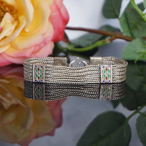 Antuque large silver bracelet, enamel silver bracelet,cloisonne style Enamel silver bracelet, enamel filigree bracelet, gift foe him, 38