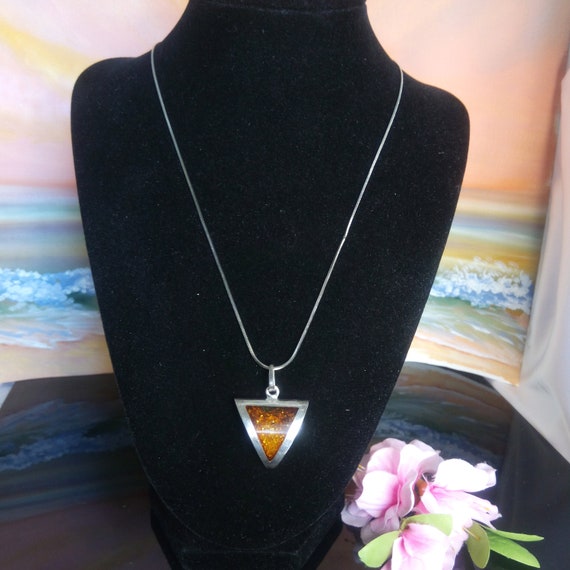 Vintage Silver Amber pendant, Gorgeous amber pend… - image 7