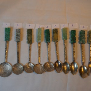 Collection of Silver & Alpaca spoons, Mexican spoons, spoon collector, maya calendar spoon, onyx spoons, Christmas gift, B2.29
