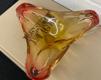 Hand Blown Sommerso Trefoil Art Glass Bowl