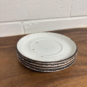 4 Midwinter Creation White Speckled Saucer Plates