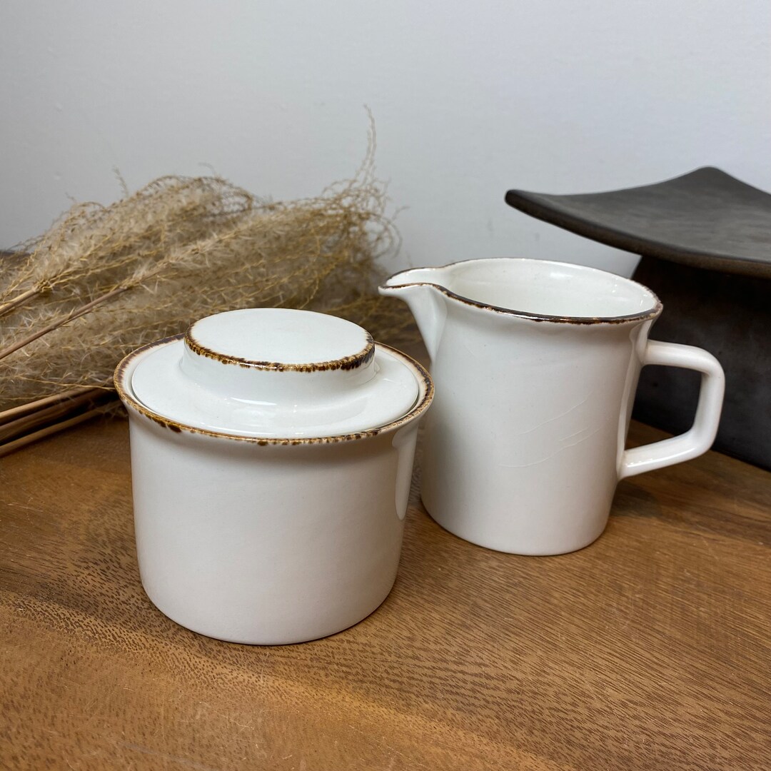 Vintage MCM Stoneware Cream & Sugar Bowl Set Etsy Canada