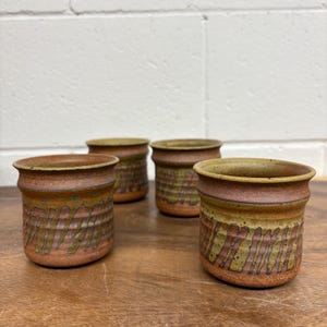 Ed Drahanchuk Pottery Cups Set of Four, Earthy Studio Pottery, Canadian Ceramicist