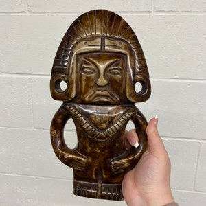 Vintage Cast Stone Mayan Aztec Statue