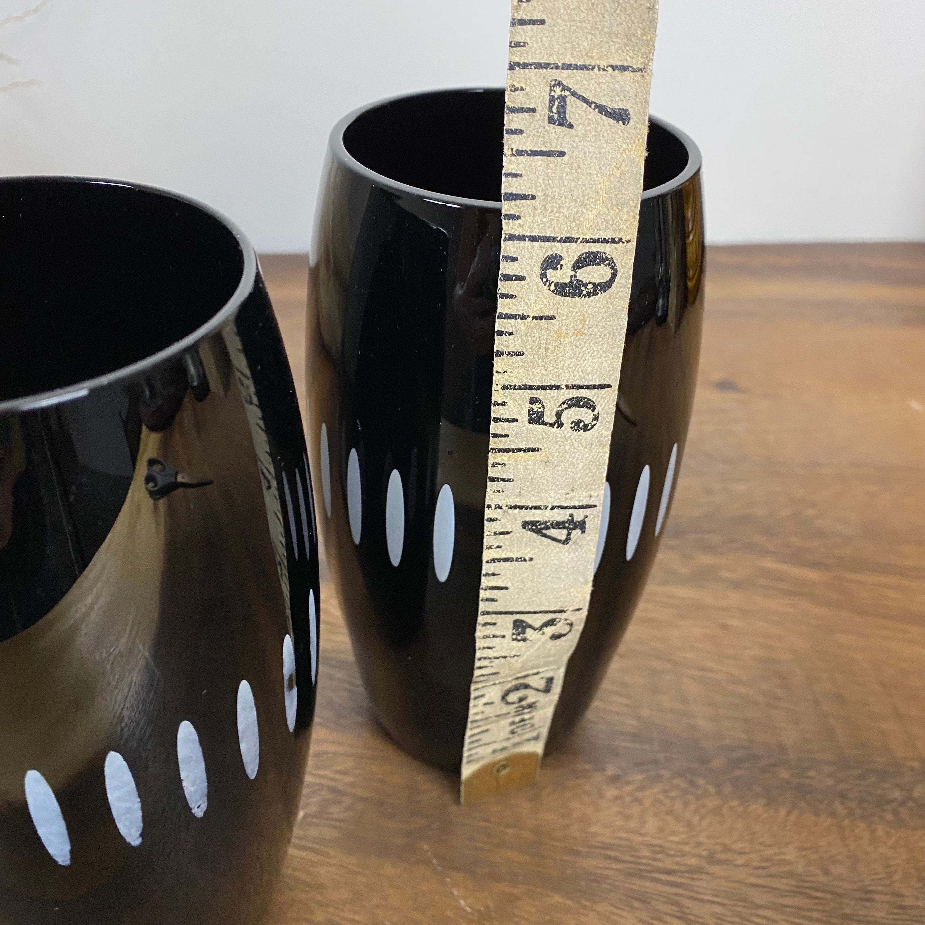 Pier One Black Glass Tumblers With White Design Etsy