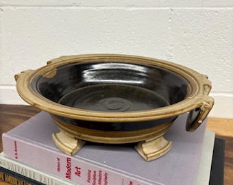 Pottery Footed Bowl with Handles, Earthy Studio Pottery