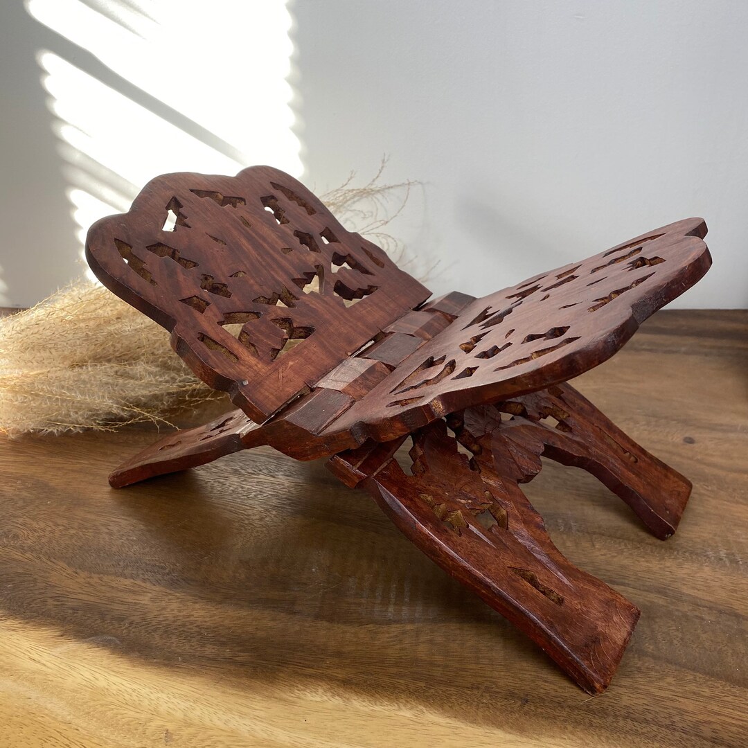 Indian Carved Wood Folding Book Holder Collapsible Bible Etsy
