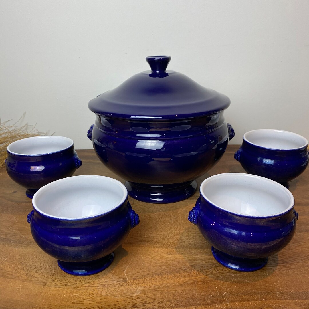 Emile Henry France Royal Blue Soup Bowls and Tureen Etsy