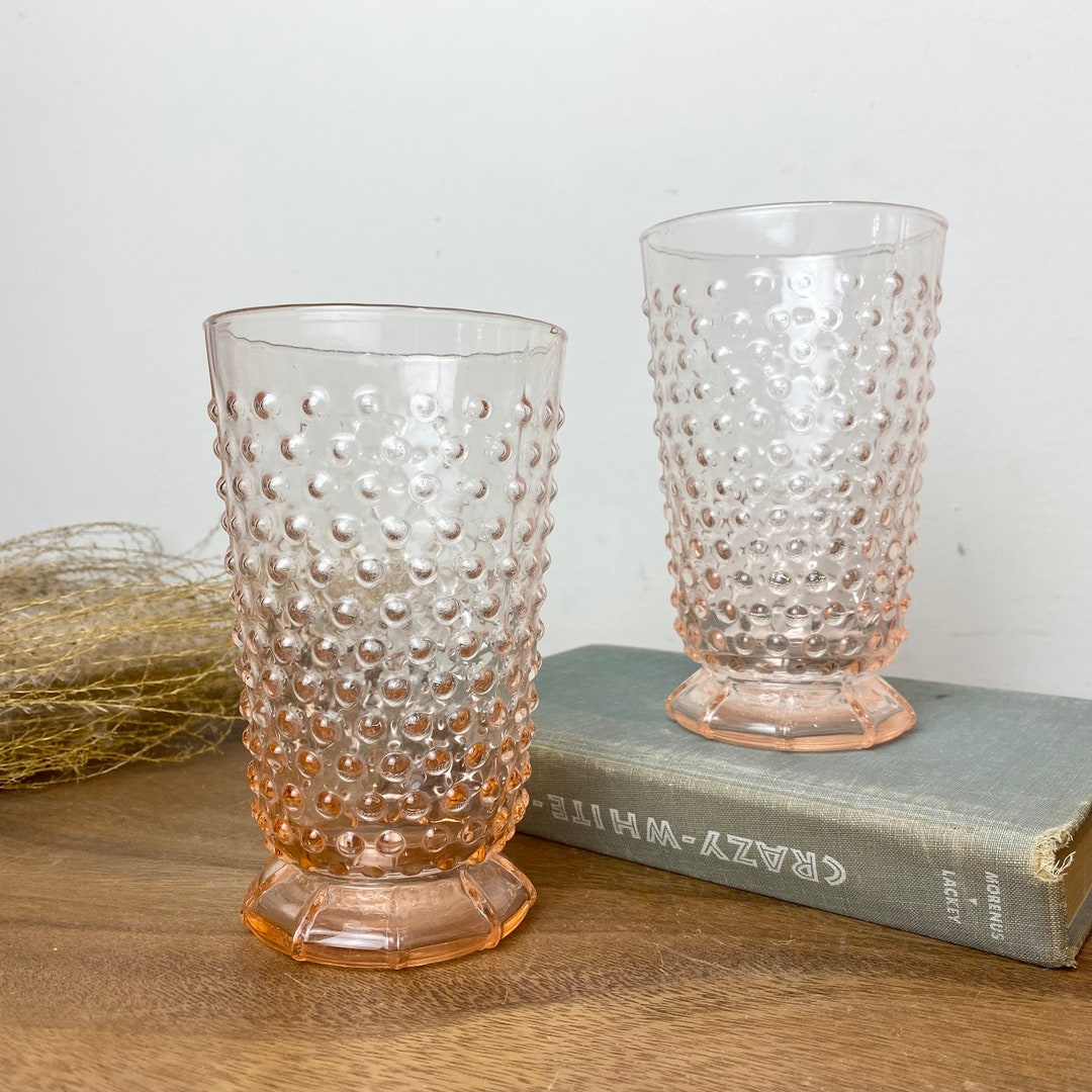 Vintage Pink Hobnail Glass Tumblers Etsy