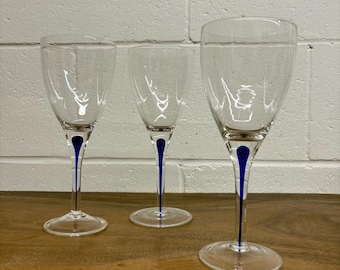 Orrefors Intermezzo Blue White Wine Glasses