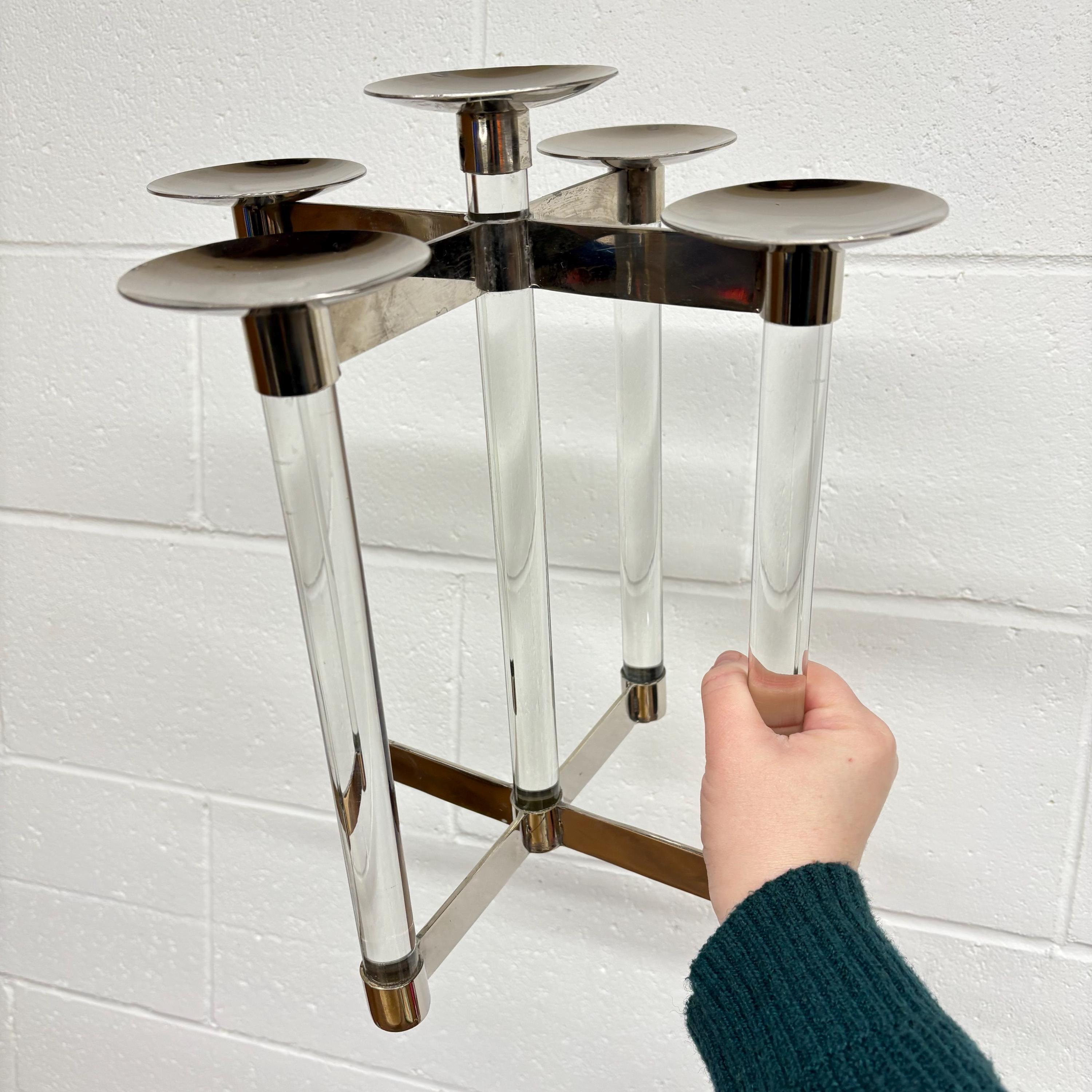 Candelabro A 5 Bracci In Metallo Argentato - 80 Cm, Trasformabile - Foto 2