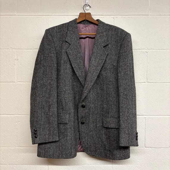 Grauer Fischgrät Harris Tweed Herrenblazer, Woll Tweed