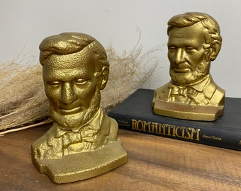 Abe Lincoln Bookends, Cast Iron, Academia Decor