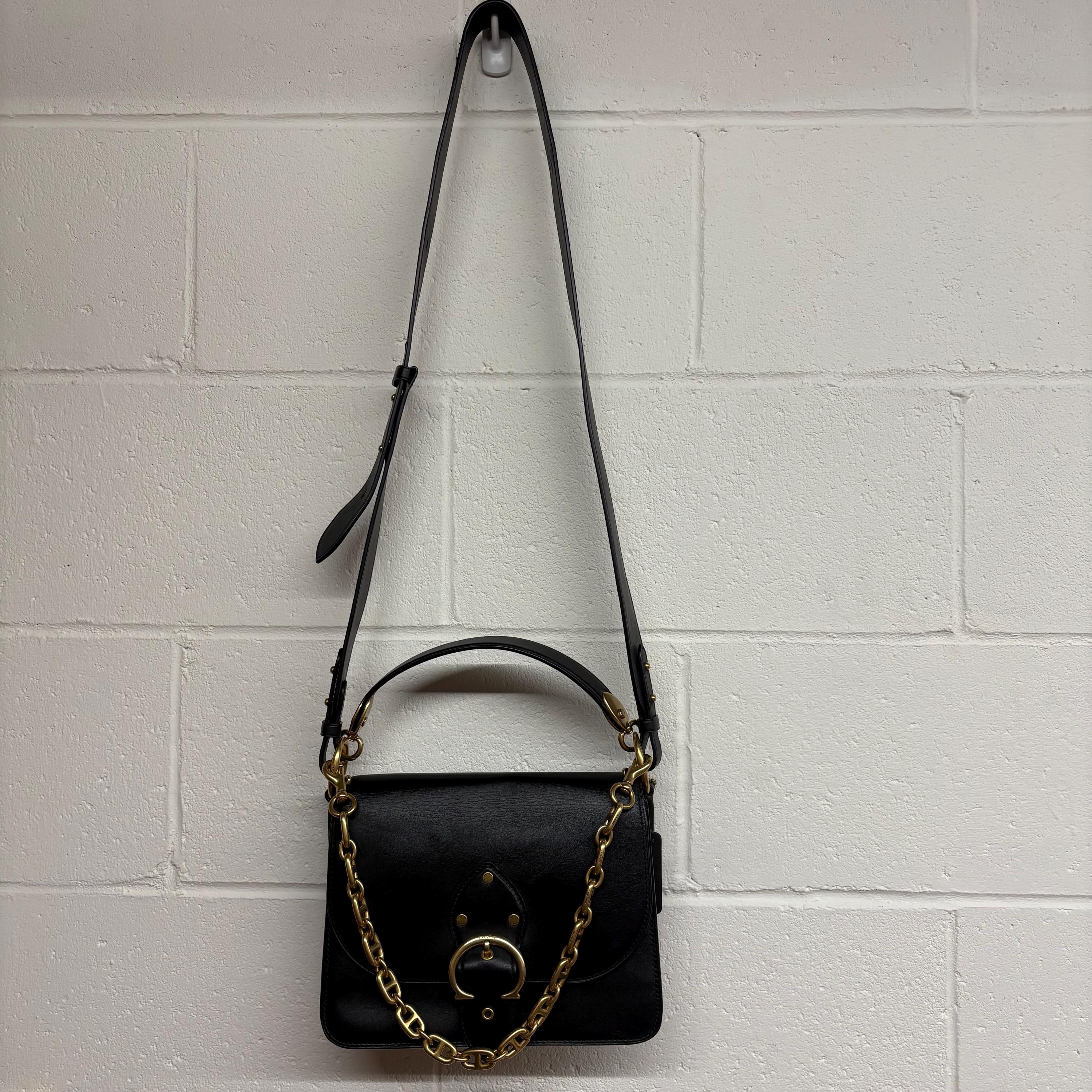 Coach Beat Black Glove Tanned Leather Crossbody Bag With Gold