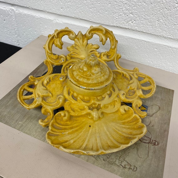Antique Cast Iron Rococo Style Inkwell