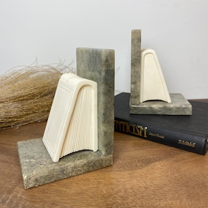 Hand Carved Natural Stone Alabaster Bookends, Made in Italy, Art Deco Style