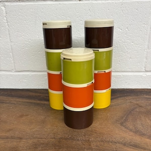70’s Vintage Tupperware Stackable Spice Jars, Spice Shakers