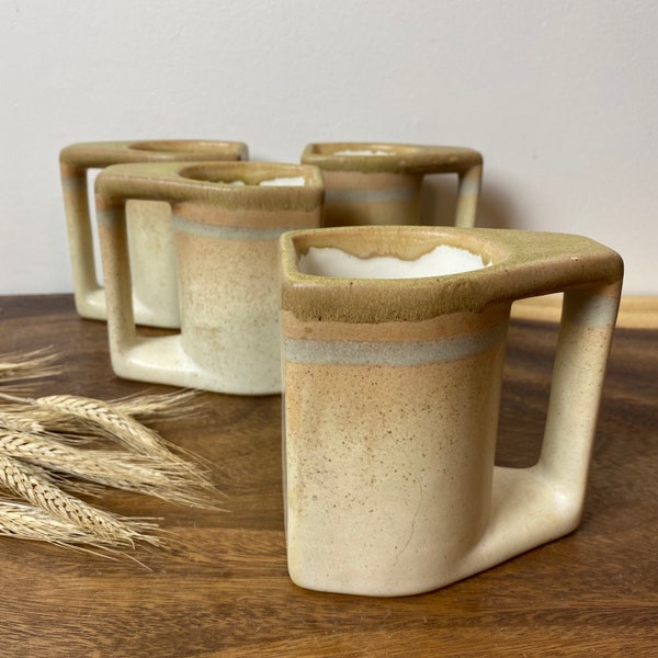 Vintage Padilla Mugs Set of Four, Signed Stacking Ceramic Mugs
