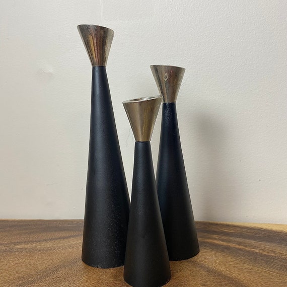 Mid Century Modern Candlestick Holders Hourglass Shape Etsy