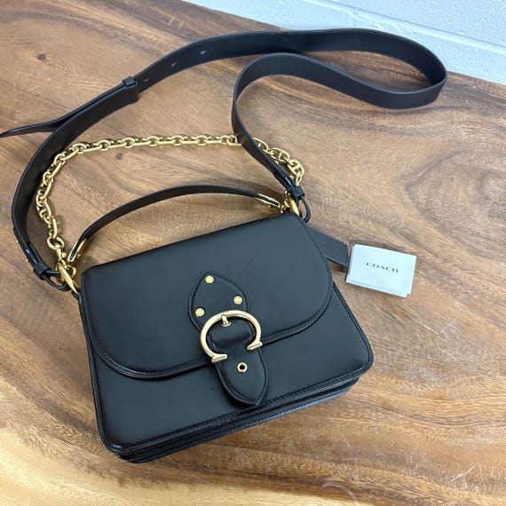 COACH ショルダーバッグ ブラック ゴールド金具 Coach Beat Black Glove Tanned Leather Crossbody Bag With Gold