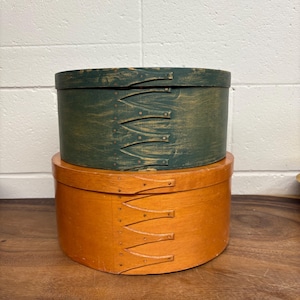 Pair of Vintage Painted Round Bentwood Pantry Storage Boxes