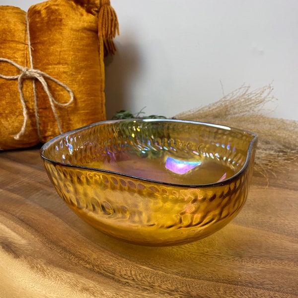 Yalos Casa Murano Folded Art Glass Centrepiece Bowl, Iridescent Amber