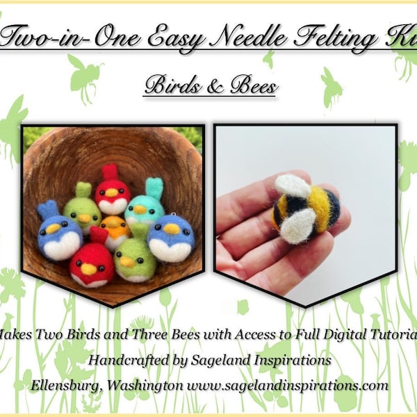 2 in 1 Needle Felting Kit, Beginner Needle Felting Kit, Needle Felting Wool Birds and Bees, Art Kit for Beginners and Experts, Craft Kit