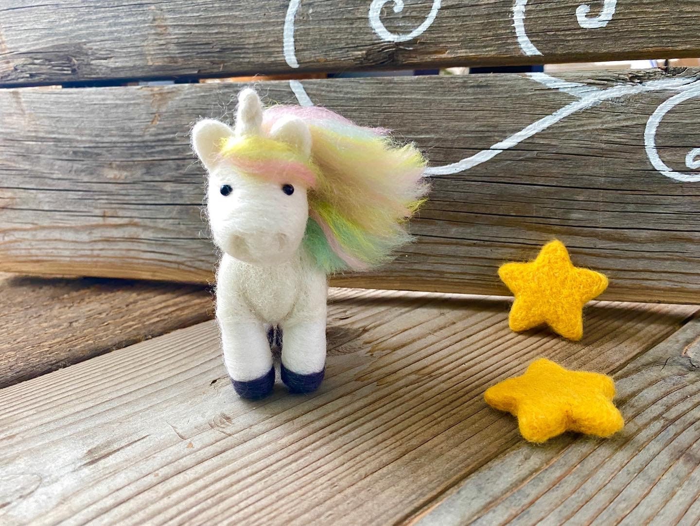 Handmade Merino Rambouillet Wool Needle Felt Rainbow Unicorn, Made to Order, One 3.5-4” Figure, Ornament Gift, Rainbow Horse Gift, Pony