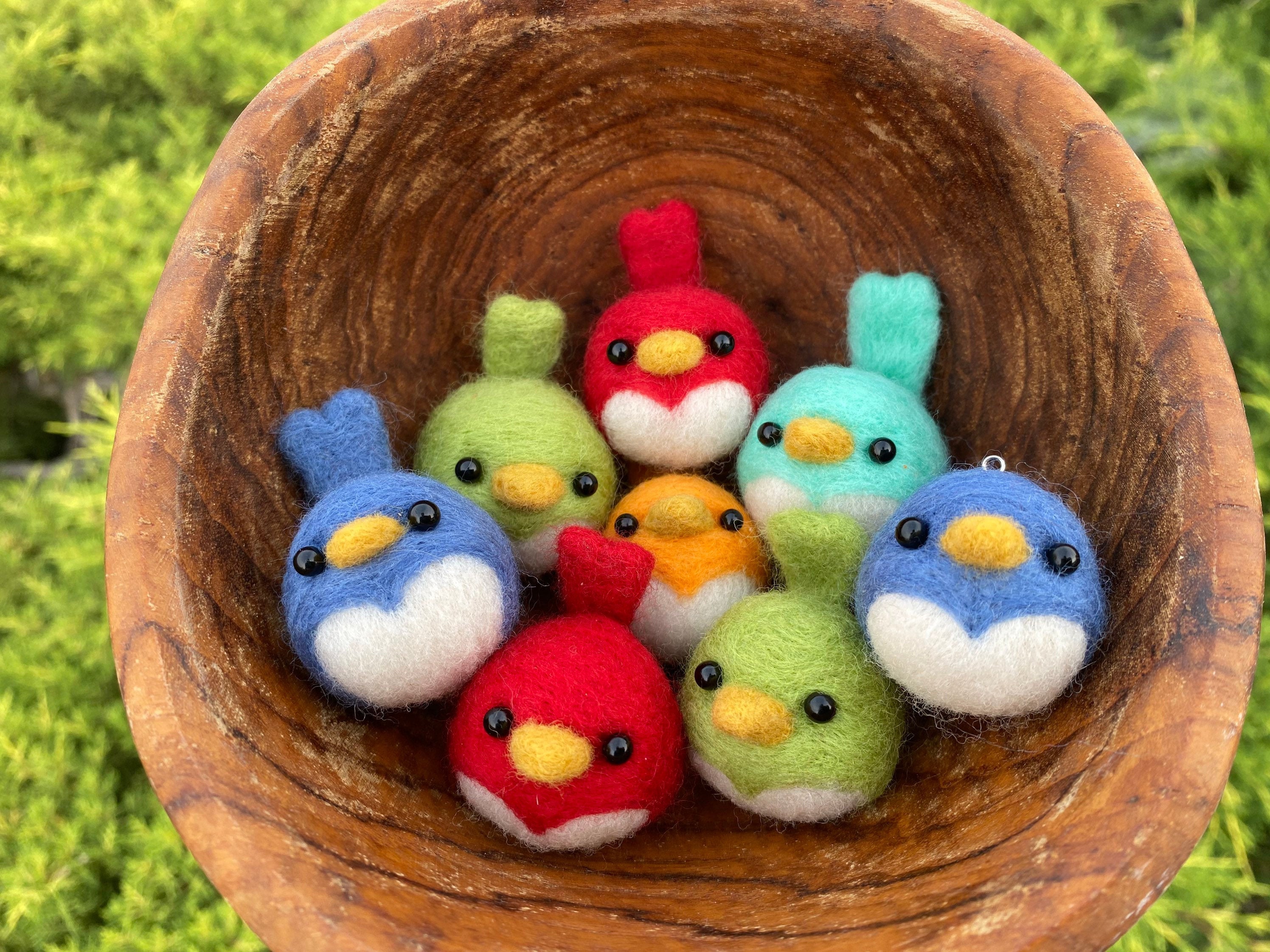 Itty Bitty Felted Bird Ornaments - Handmade Needle Felt Merino and Ra…