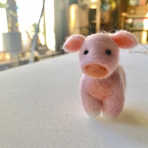 Handmade Needle Felted Wool Pig Ornament, 3.5" Farm Animal Figurine