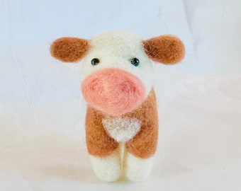 Digital PDF ONLY! Needle Felt Hereford Cow Tutorial, Pattern for Needle Felting Wool Art