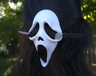 Pince à cheveux fantôme hurlant – Barrette effrayante pour Halloween – Accessoire de cheveux inspiré de l'horreur – Support à chignon imprimé en 3D
