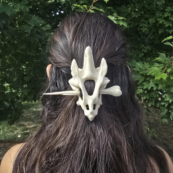 3D Printed Dragon Skull Hair Pins: Gothic Fantasy Hair Accessories
