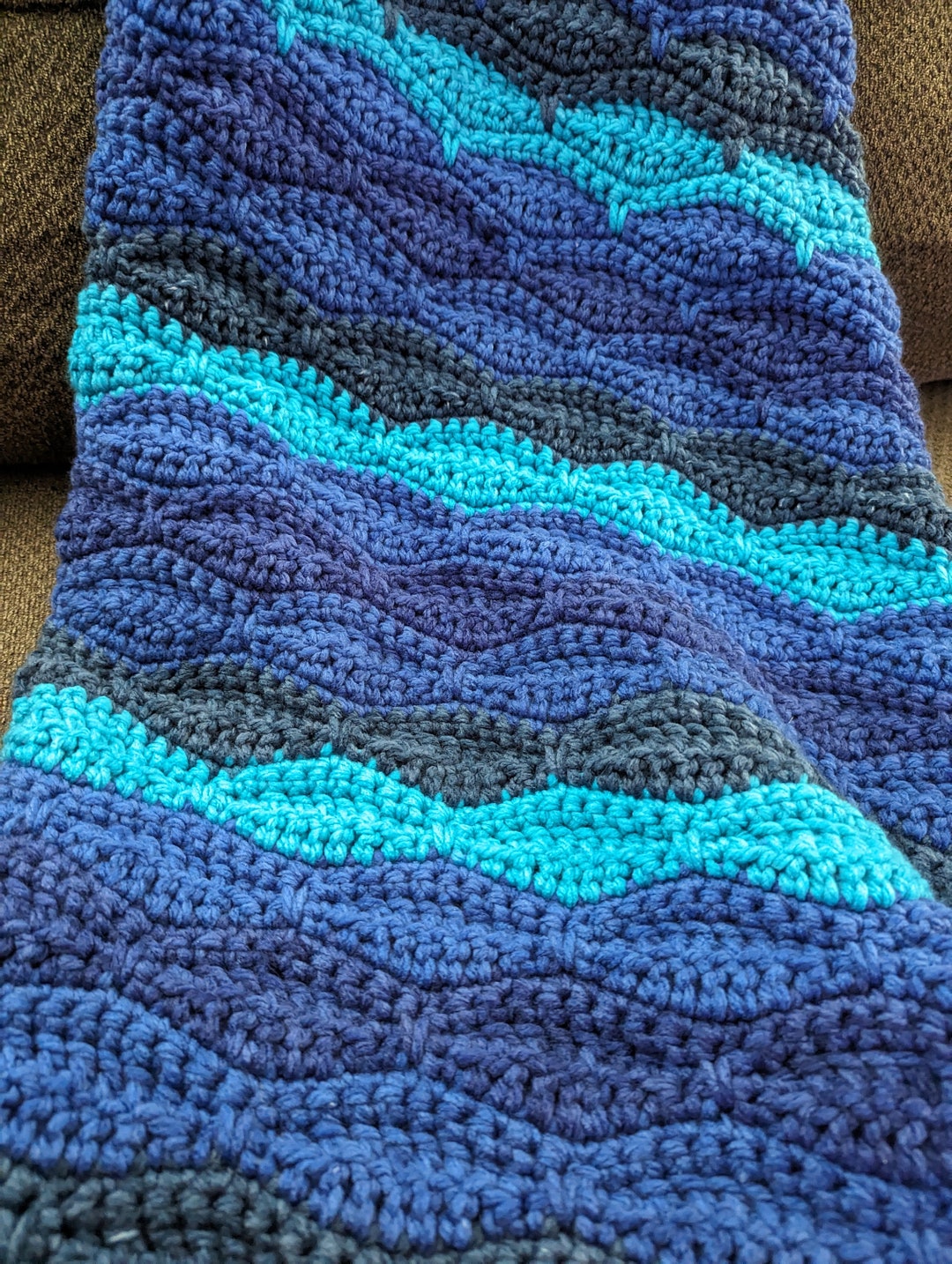 Large Chunky Waves Knit Crochet Throw Blanket Etsy