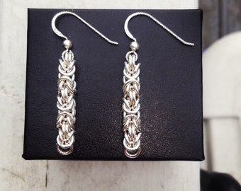 935 Fine Silver (Argentium) Byzantine Weave Chainmaille Earrings! Handmade, new!