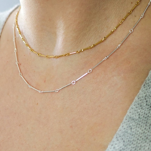 Bar Link Chain Necklace • Layering Necklace • Dainty Bar And Link • Minimalist Necklace • Sterling Silver or 14k Gold Fill Choker • Delicate
