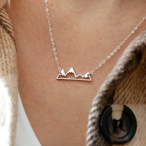 Dainty Mountain Necklace Mountain Range Jewelry Hike Jewelry Gift For Traveler Minimalist Necklace in Sterling Silver Nature Lover image 1