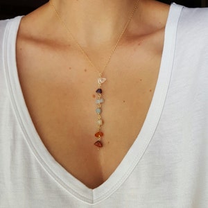 7 Chakra Crystal Necklace Meditation Necklace Natural Gemstone Drop Chain Gold Fill 7 Stone Chakra Yoga Jewelry Gift For Yogi image 1