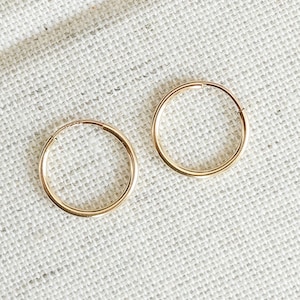 Hoop Earrings Lightweight Endless Hoops Minimalist Earrings Everyday Gold Fill Jewelry Classic Wire Hoop Earrings Continuous Hoop image 1