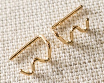 Short Wave Ear Climbers - 14k Gold or Sterling Silver • Squiggle Threader Earrings • Unique Textured Ear Crawlers • Sweep Earrings
