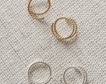 Textured Double Hoop Twist Earrings • Faux Two Piercing Earring • Tiny Huggie Hoops • Twisted Tiny Twist Hoops