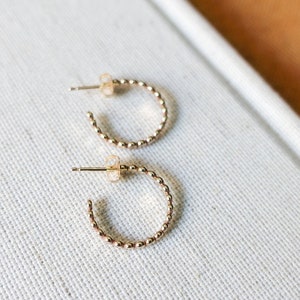 Tiny Dot Hoops • Beaded Huggie Hoops • Lightweight Everyday Earrings • Open Hoop Earring- Sterling Silver | Gold | Rose Gold • Bead Wire Ear