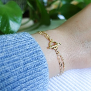 Double Flat Cable Chain Bracelet •  Dainty 14k Gold-Filled or Sterling Silver Bracelet • Layered Paperclip Chain • Chain Link Anklet