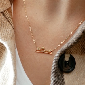 Mountain Necklace • Hiking Jewelry • Geometric Mountain Pendant • PNW Winter Jewelry • Snow Top Mountain Range • Nature Travel Woodland