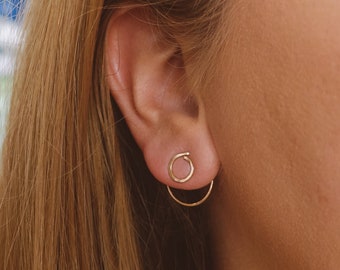 Dainty Ear Jackets • Circle Front Back Geometric Earrings • Double Earrings • Sterling Silver / Gold Fill • Minimal Everyday Earrings