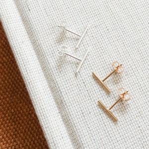 Tiny Bar Earrings Line Earrings Line Posts Simple Staple Post Sterling Silver Gold Fill Minimalist Stack Earring Everyday Wear image 1