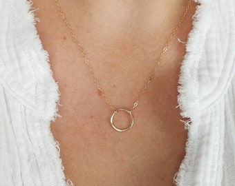 Hammered Circle Necklace • Karma Necklace • Eternity Necklace • Small or Medium Ring Necklace • Textured Layering Necklace • 14k Gold Fill